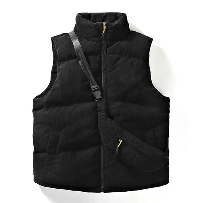 Quilted Corduroy Puffer Vest with Bag