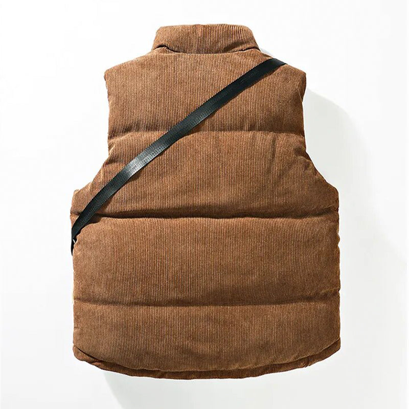 Quilted Corduroy Puffer Vest with Bag