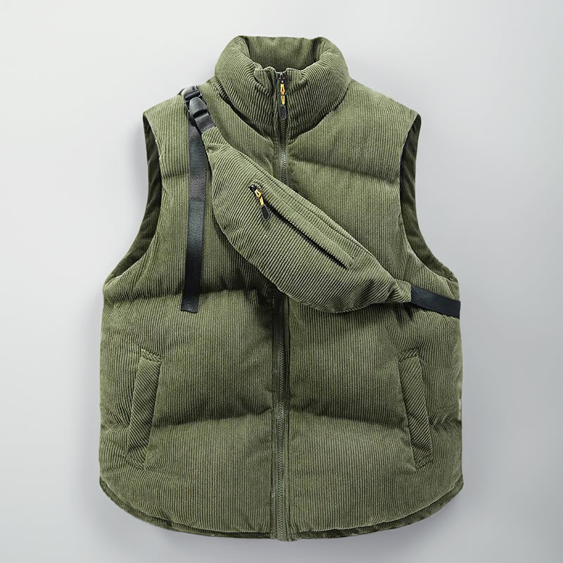 Quilted Corduroy Puffer Vest with Bag