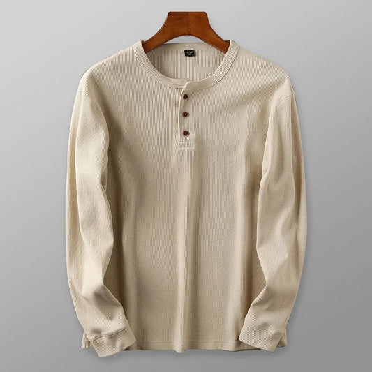 Premium Waffle Knit Henley Shirt