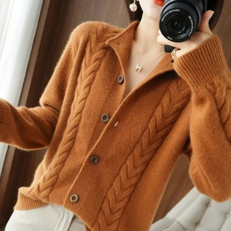 Cable Knit Wool Blend Cardigan