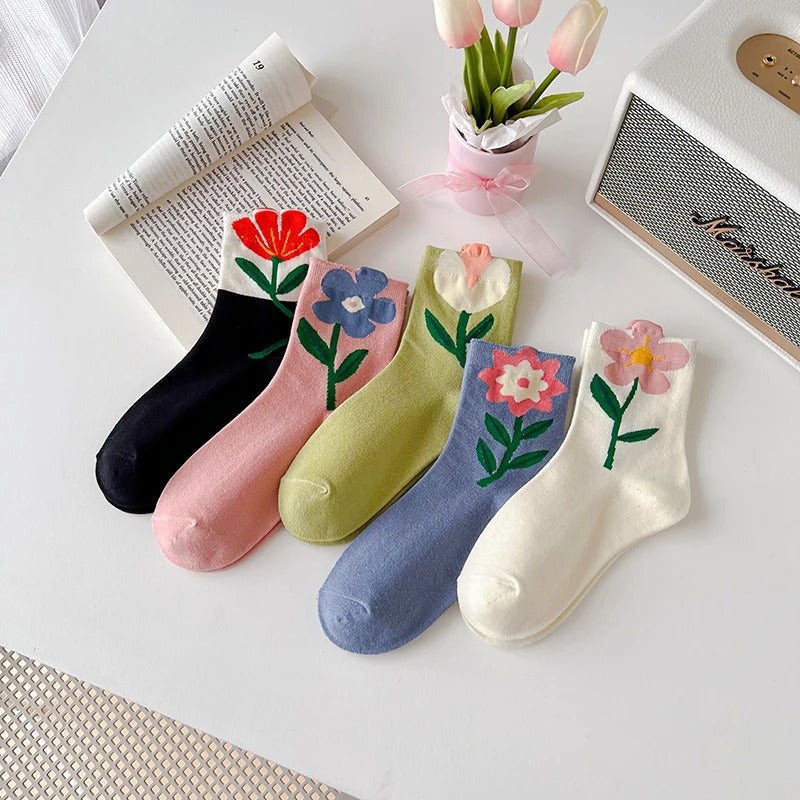 Retro Floral Cotton Socks