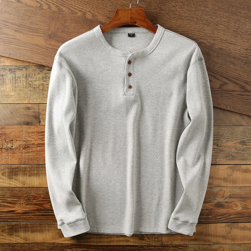 Premium Waffle Knit Henley Shirt