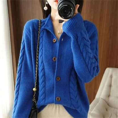 Cable Knit Wool Blend Cardigan