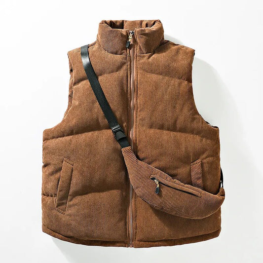 Quilted Corduroy Puffer Vest with Bag