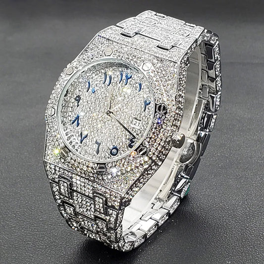 Iced Arabic Dial Bracelet Watch, 43mm