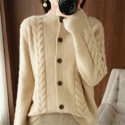 Cable Knit Wool Blend Cardigan