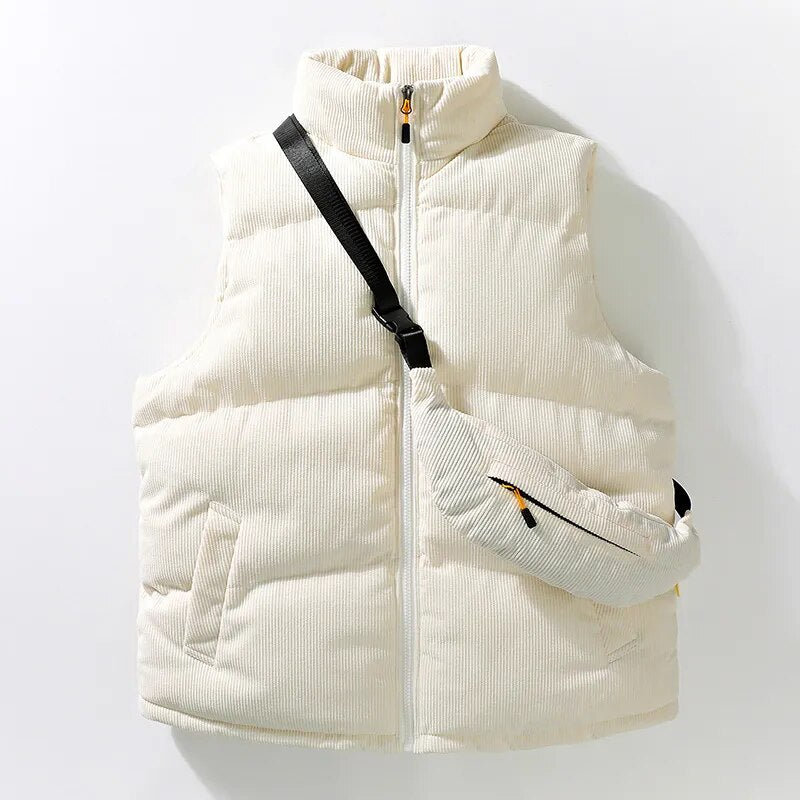 Quilted Corduroy Puffer Vest with Bag