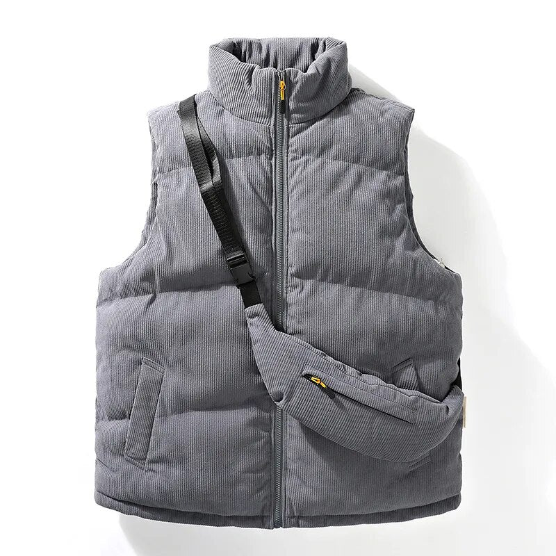 Quilted Corduroy Puffer Vest with Bag