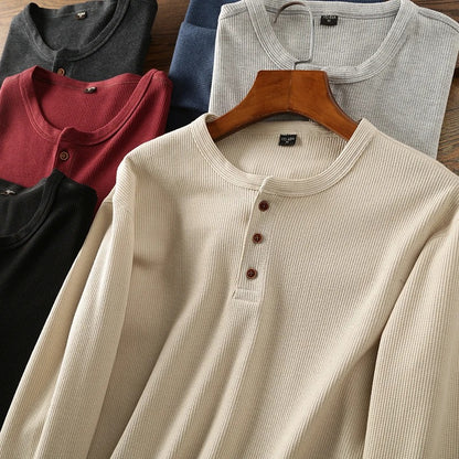 Premium Waffle Knit Henley Shirt