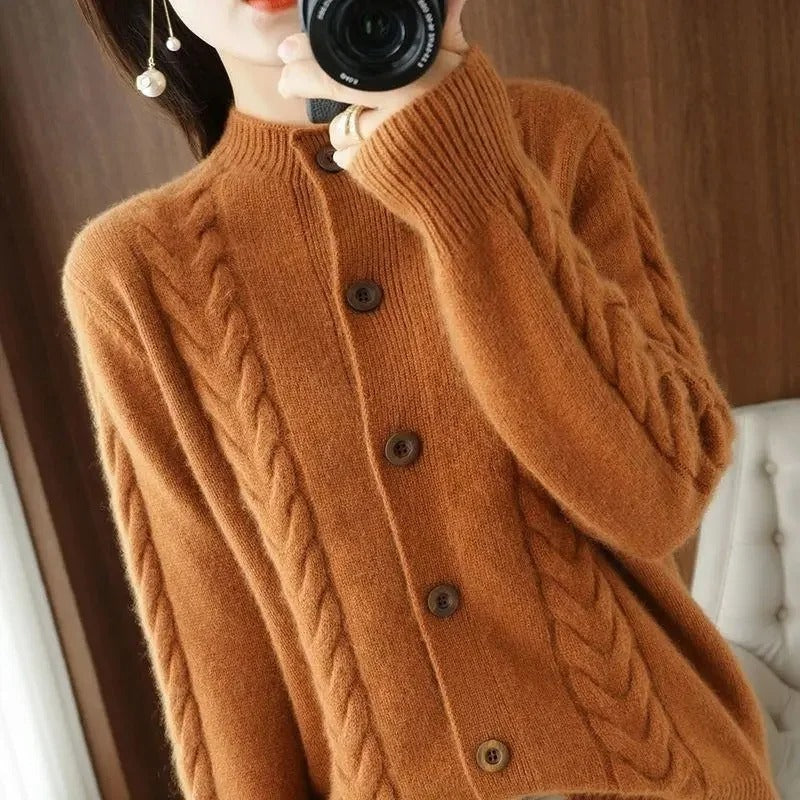 Cable Knit Wool Blend Cardigan