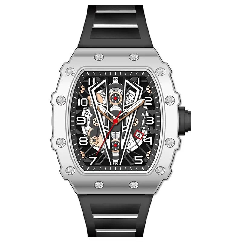 Victory Skeleton Silicone Strap Watch, 44mm