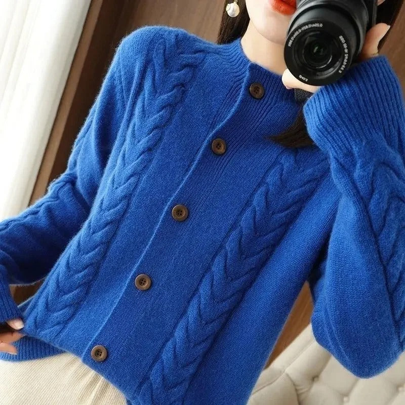 Cable Knit Wool Blend Cardigan