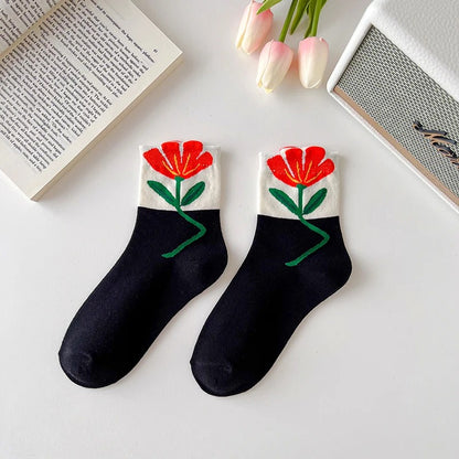 Retro Floral Cotton Socks