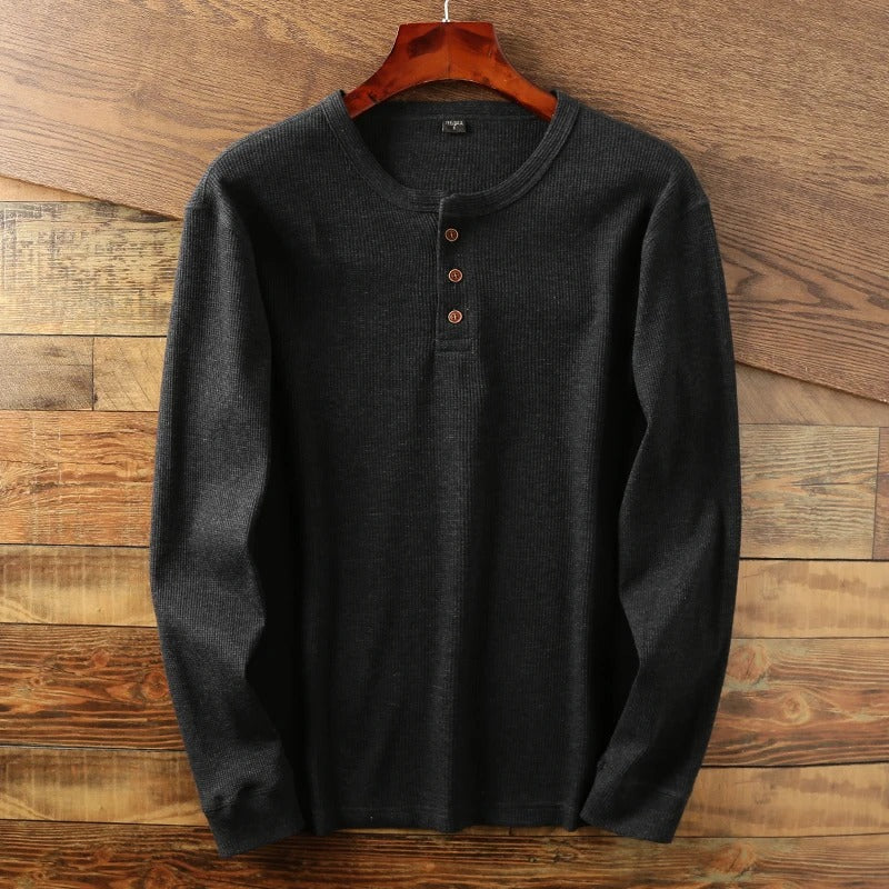 Premium Waffle Knit Henley Shirt