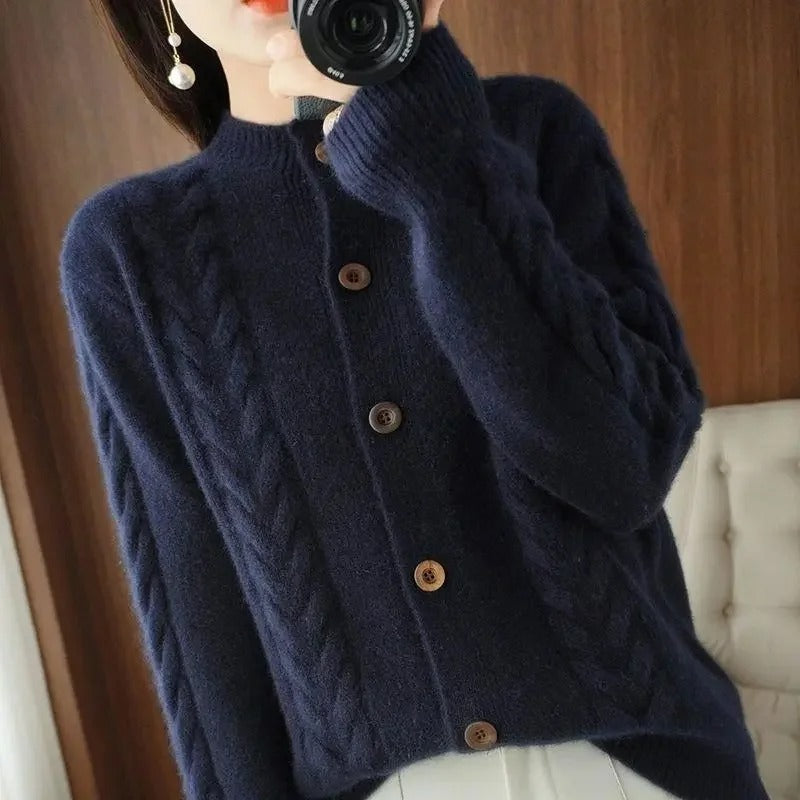 Cable Knit Wool Blend Cardigan