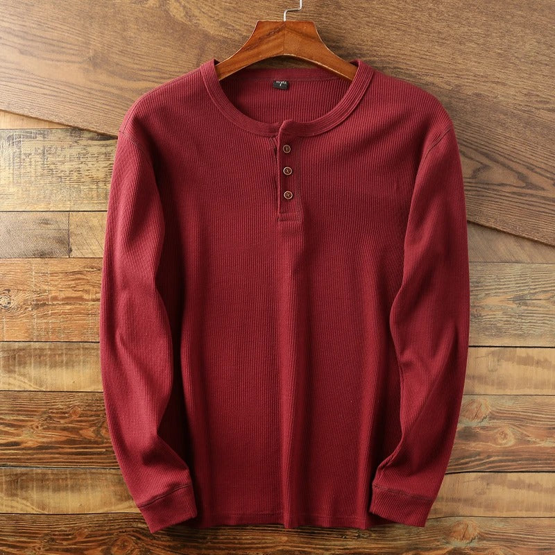 Premium Waffle Knit Henley Shirt