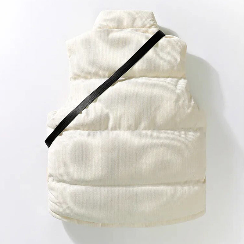 Quilted Corduroy Puffer Vest with Bag