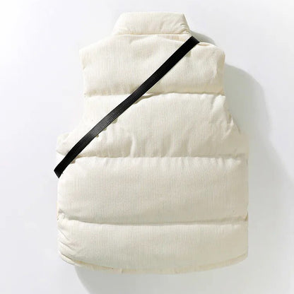 Quilted Corduroy Puffer Vest with Bag